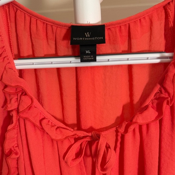 Worthington Size XL Coral Blouse with Ruffle Accents - Picture 2 of 3